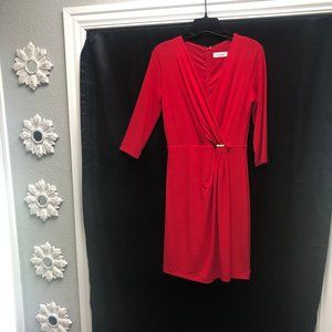 Red 3/4 Sleeve Lined Cocktail Party Dress